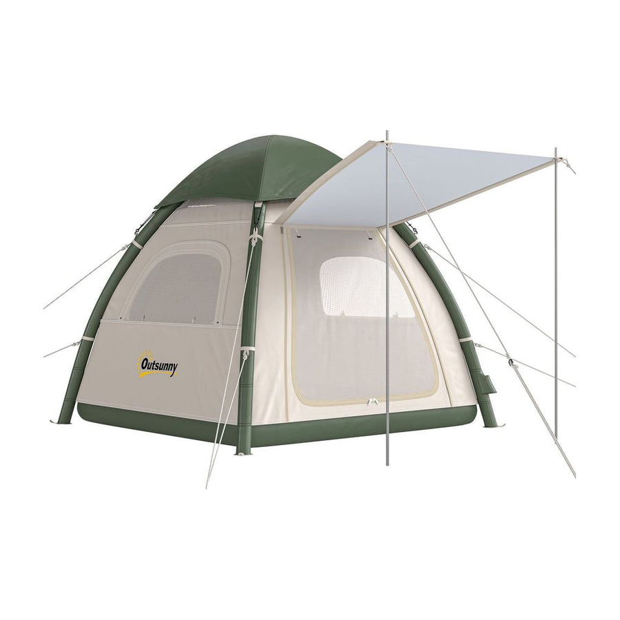 Outsunny Inflatable Camping Tent with Rainfly, 3 Man Air Tent 3000mm Waterproof Blow Up Tents, Beige