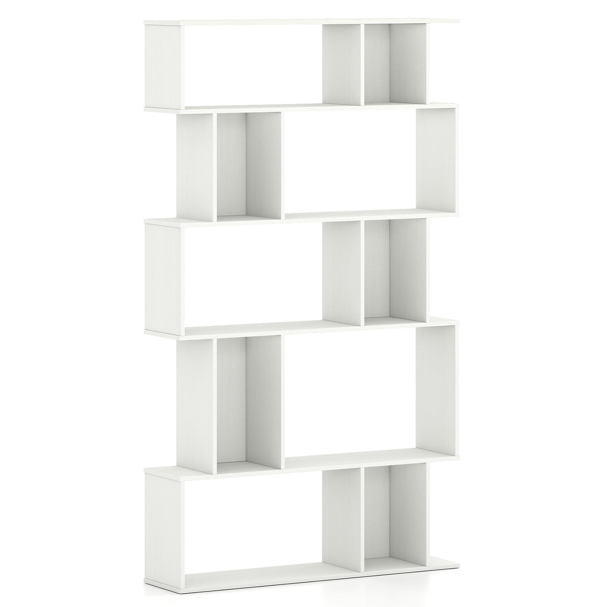 Geometric Bookshelf 5-Tier Bookcase with Open Shelves and Closed-back Cubes-White
