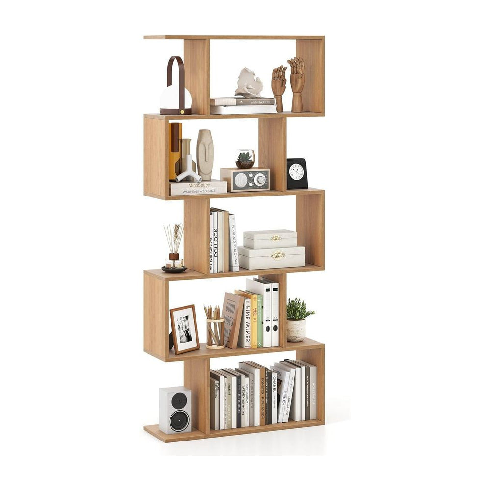Geometric S-Shaped Bookcase in Natural