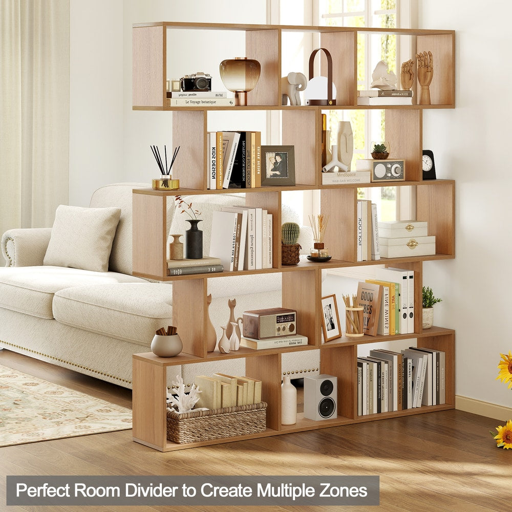 Geometric S-Shaped Bookcase in Natural