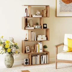 Geometric S-Shaped Bookcase in Natural