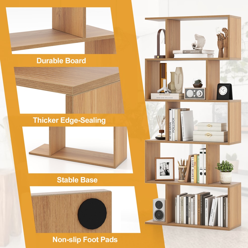 Geometric S-Shaped Bookcase in Natural
