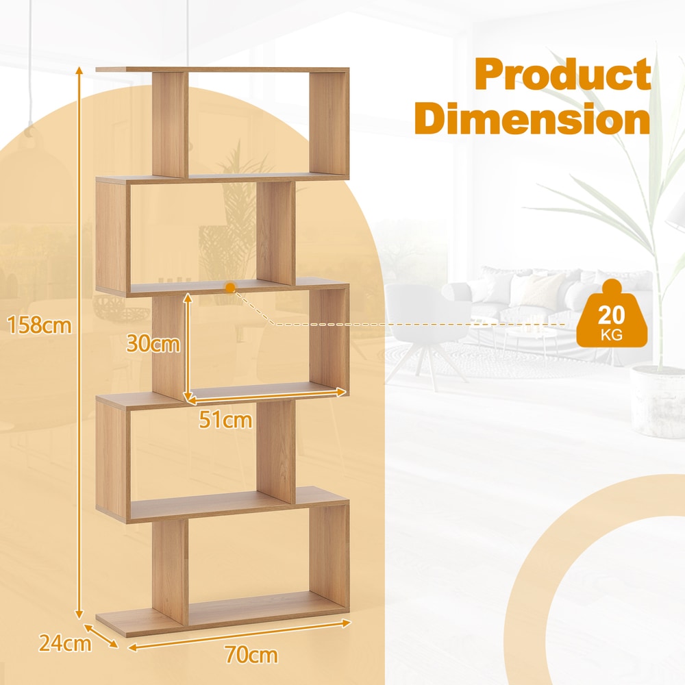 Geometric S-Shaped Bookcase in Natural