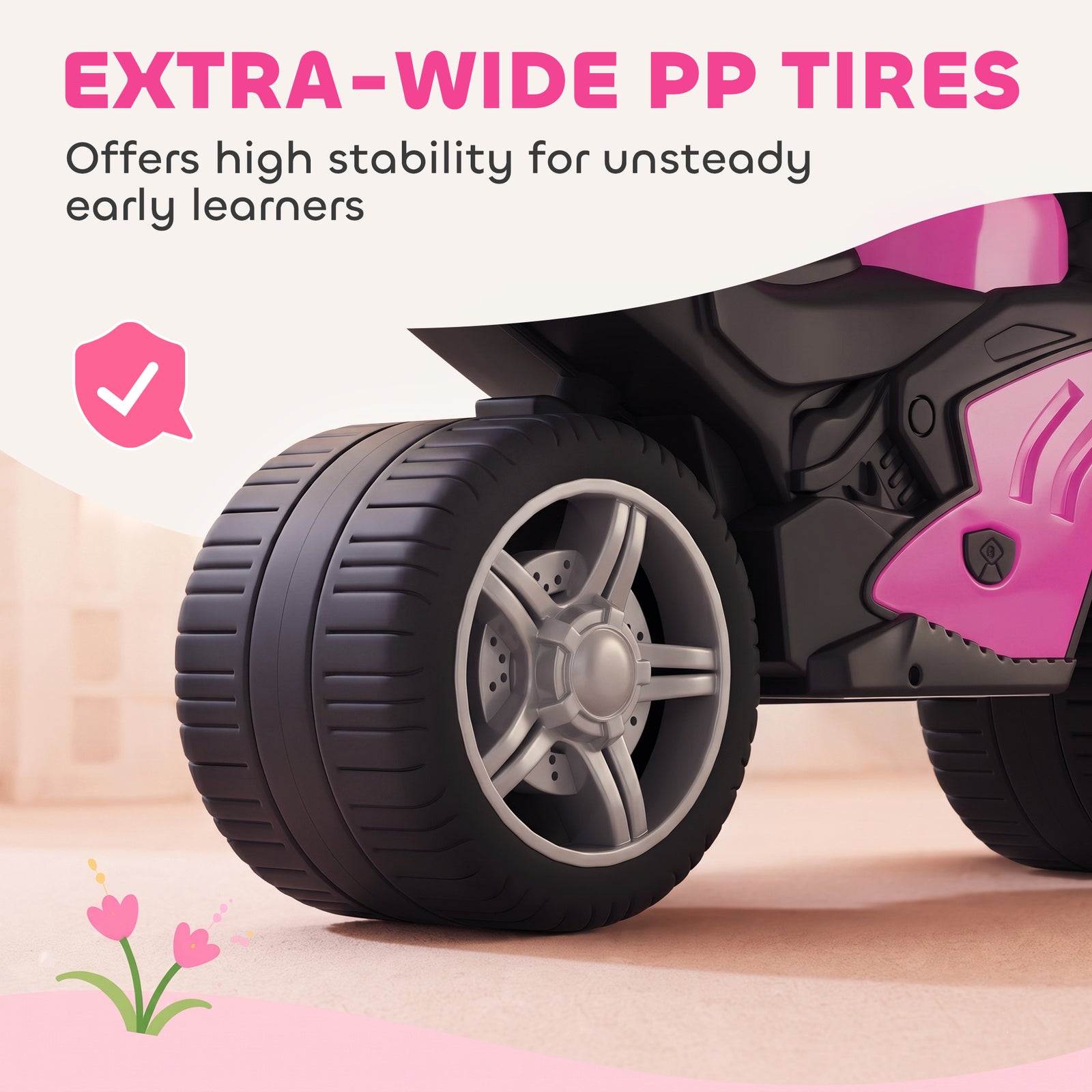 AIYAPLAY Balance Bike with Music Extra-Wide Wheels Toddler Bike for Boys Girls Pink