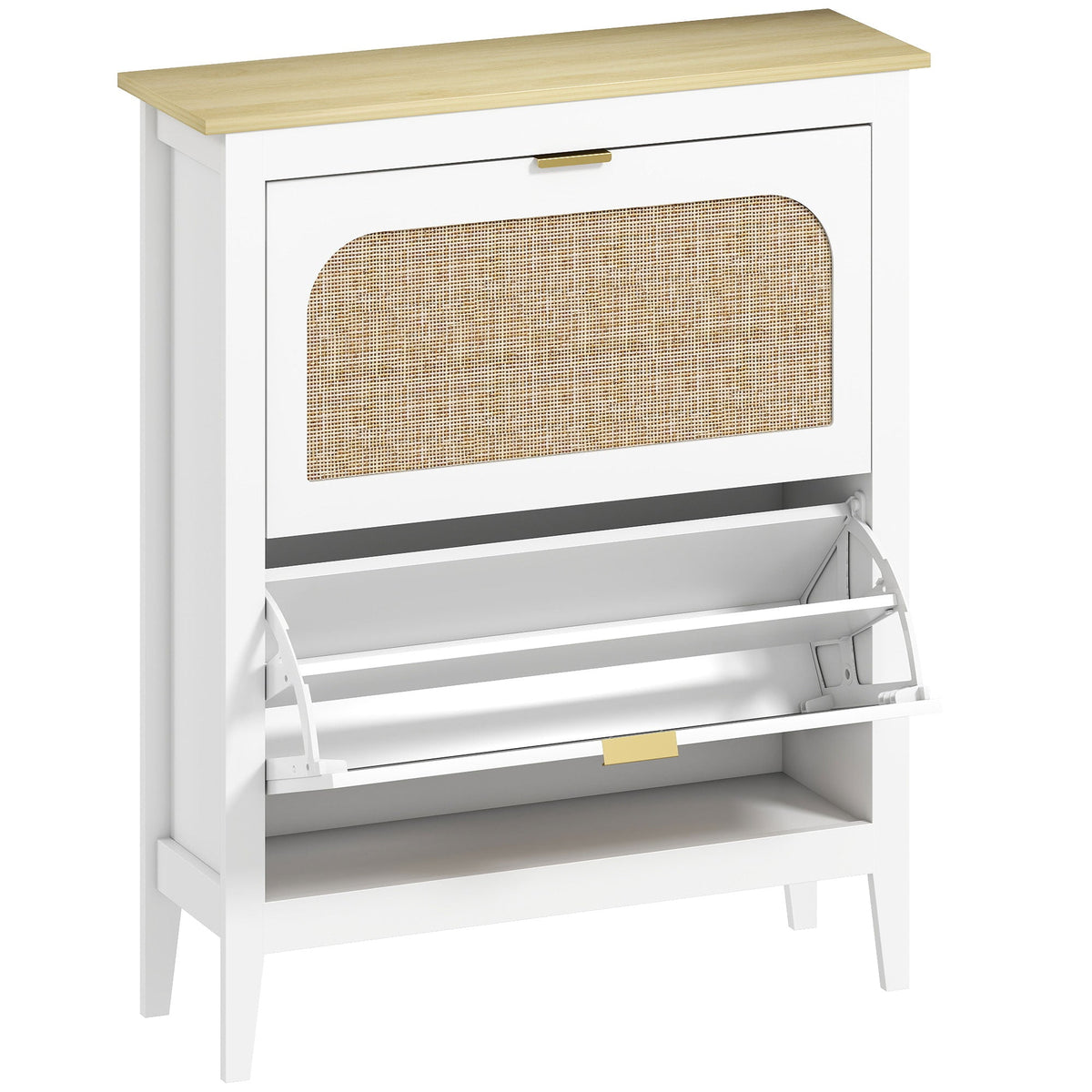 HOMCOM Narrow Shoe Cabinet, Boho Slim Shoe Storage Cabinet with 2 Flip Drawers, Holds 14 Pairs, White