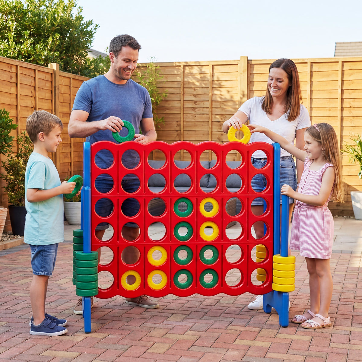 Giant 4-in-a-Row Game Set Jumbo 4-to-Score Game with 42 Rings and Quick-Release Slider-Red