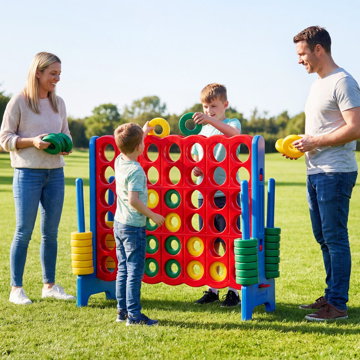 Giant 4-in-a-Row Game Set Jumbo 4-to-Score Game with 42 Rings and Quick-Release Slider-Red