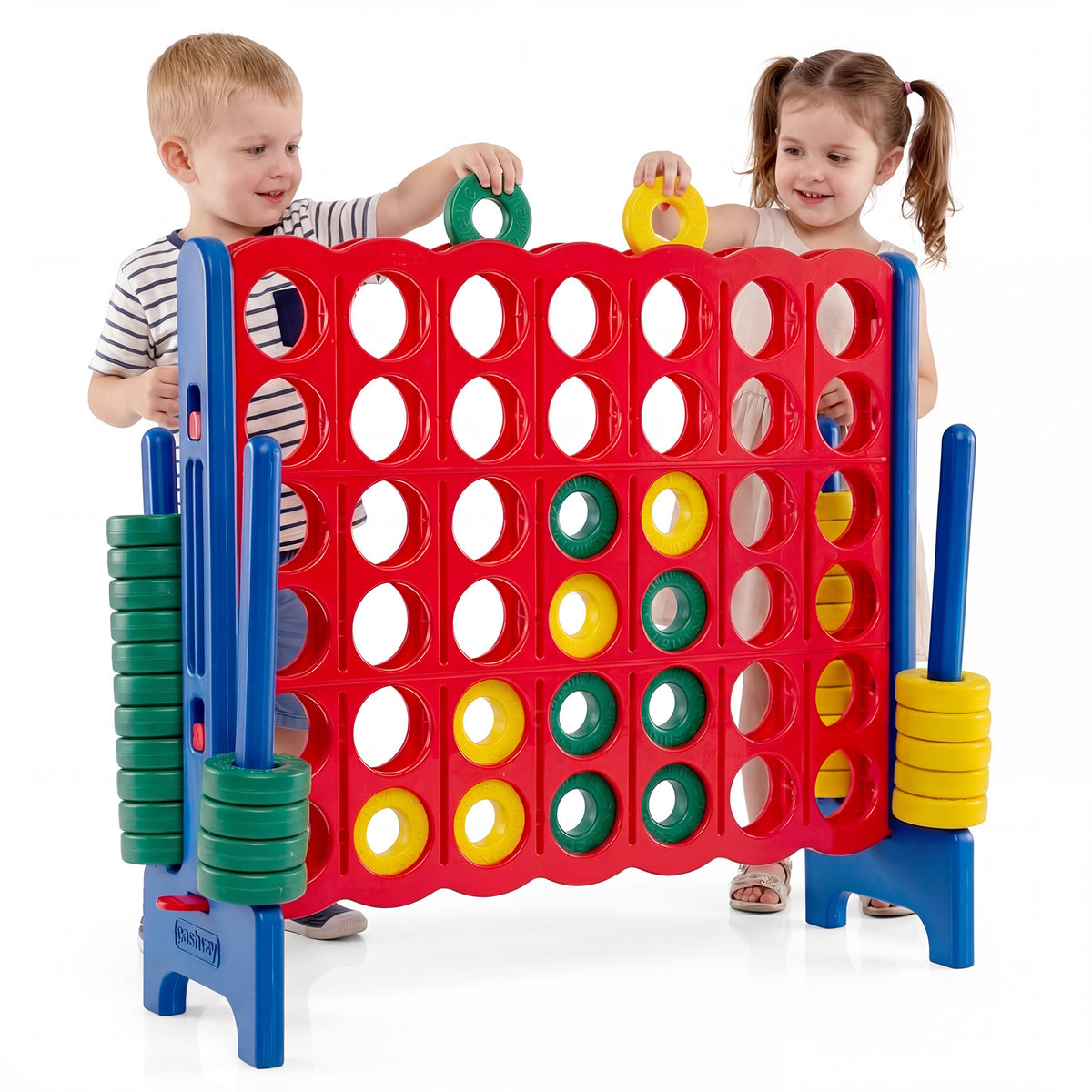 Giant 4-in-a-Row Game Set Jumbo 4-to-Score Game with 42 Rings and Quick-Release Slider-Red