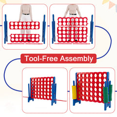 Giant 4-in-a-Row Game Set Jumbo 4-to-Score Game with 42 Rings and Quick-Release Slider-Red