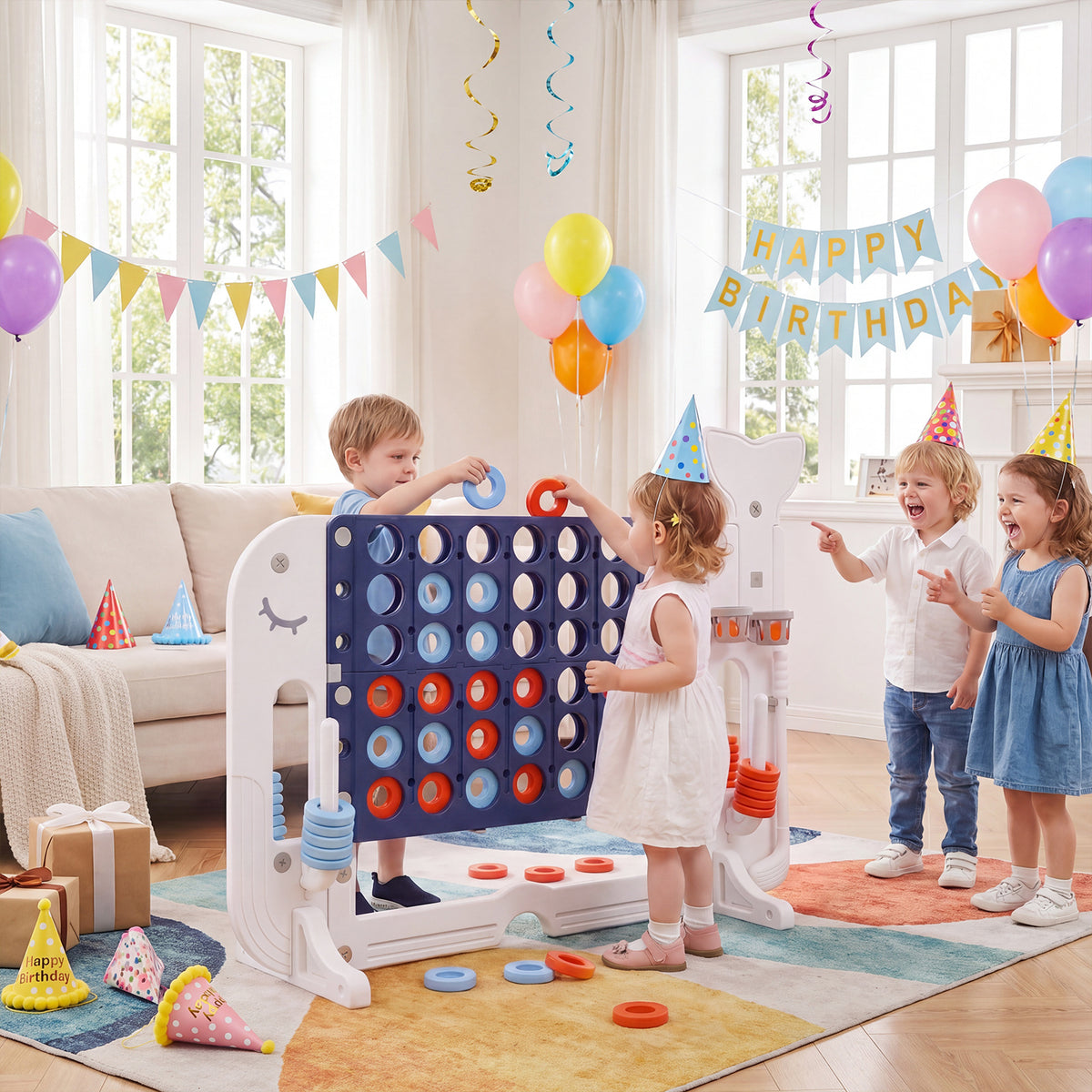 Giant 4-to-Score Game Set Jumbo Connect Four Game with Ring-toss-Navy