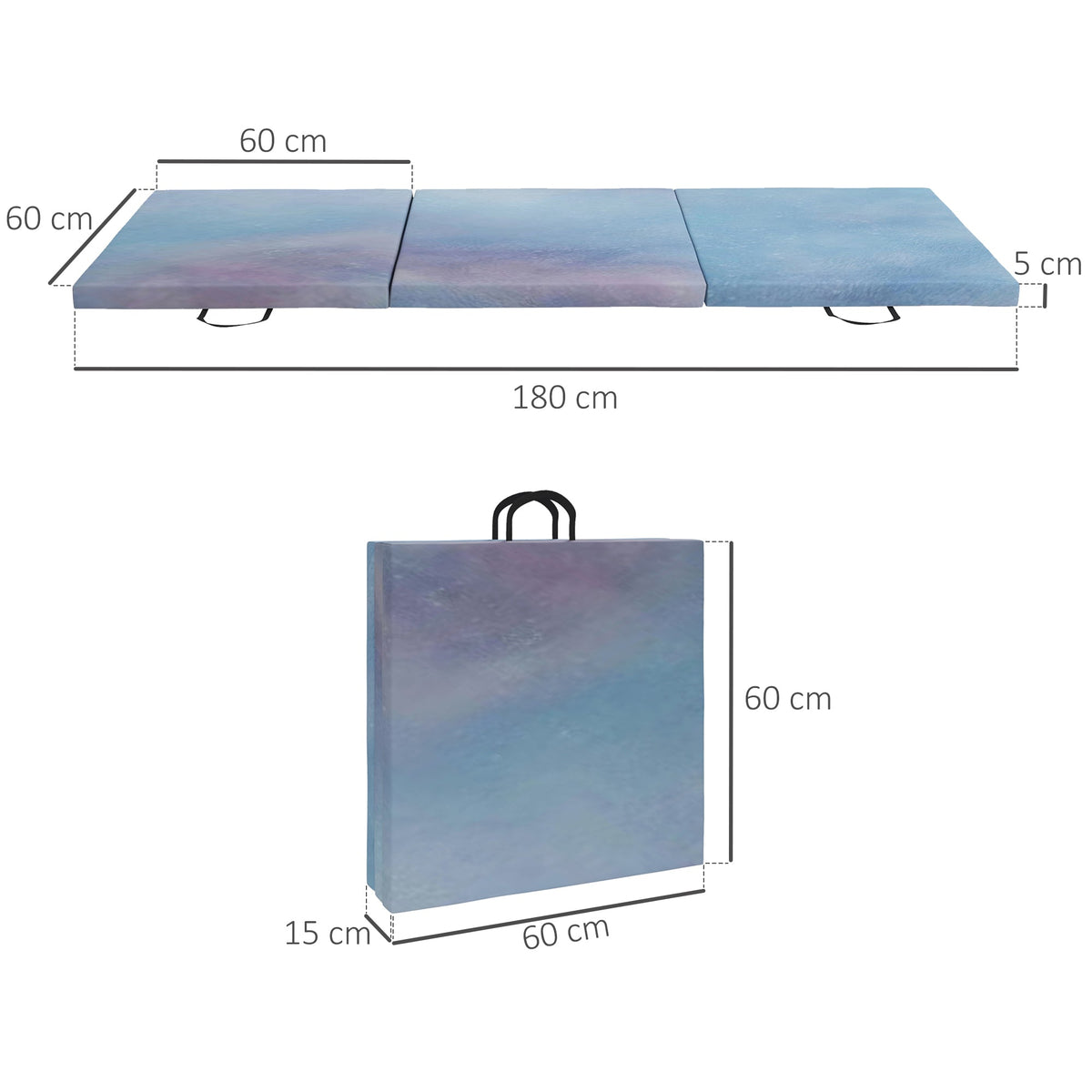 HOMCOM 6FT Foldable Gymnastics Mat, Tri-Fold 2" Thick Crash Mat with Carry Strap Handles for Home Training, Sky Blue