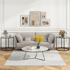 50CM Round Side Table with Metal Frame and Faux Marble Glass Top-White