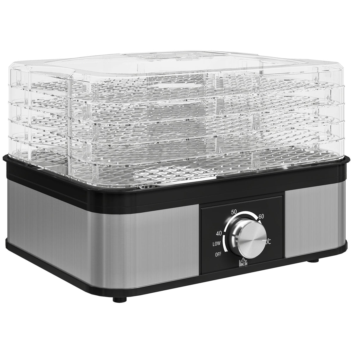 HOMCOM 5 Tier Food Dehydrator, 245W Stainless Steel Food Dryer Machine with Adjustable Temperature for Drying Fruit, Meat, Vegetable, Jerky and Pet Treat, Black