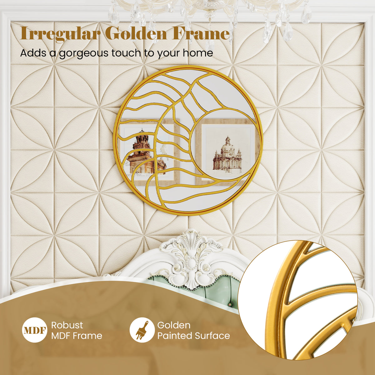 Gold Wall Mirror with Irregular Frame for Living Room Entryway-Golden