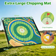 Golf Chipping Game Set 71" x 71" Large Chipping Mat with 2 Adjustable Clubs