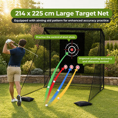 Golf Practice Net with Dual Side Barriers and Sand Bags for Backyard