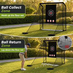 Golf Practice Net with Dual Side Barriers and Sand Bags for Backyard
