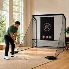 Golf Practice Net with Dual Side Barriers and Sand Bags for Backyard