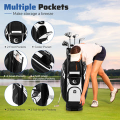 Golf Cart Bag Molded Lock Top Golf Bag with 14-Way Full Length Dividers-Black