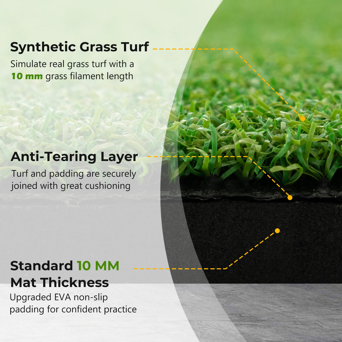 25 mm Golf Hitting Mat with 2 Rubber Tees and 2 Alignment Sticks-L