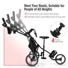 Golf Push Pull Cart with Storage Bag and Foot Brake-Grey
