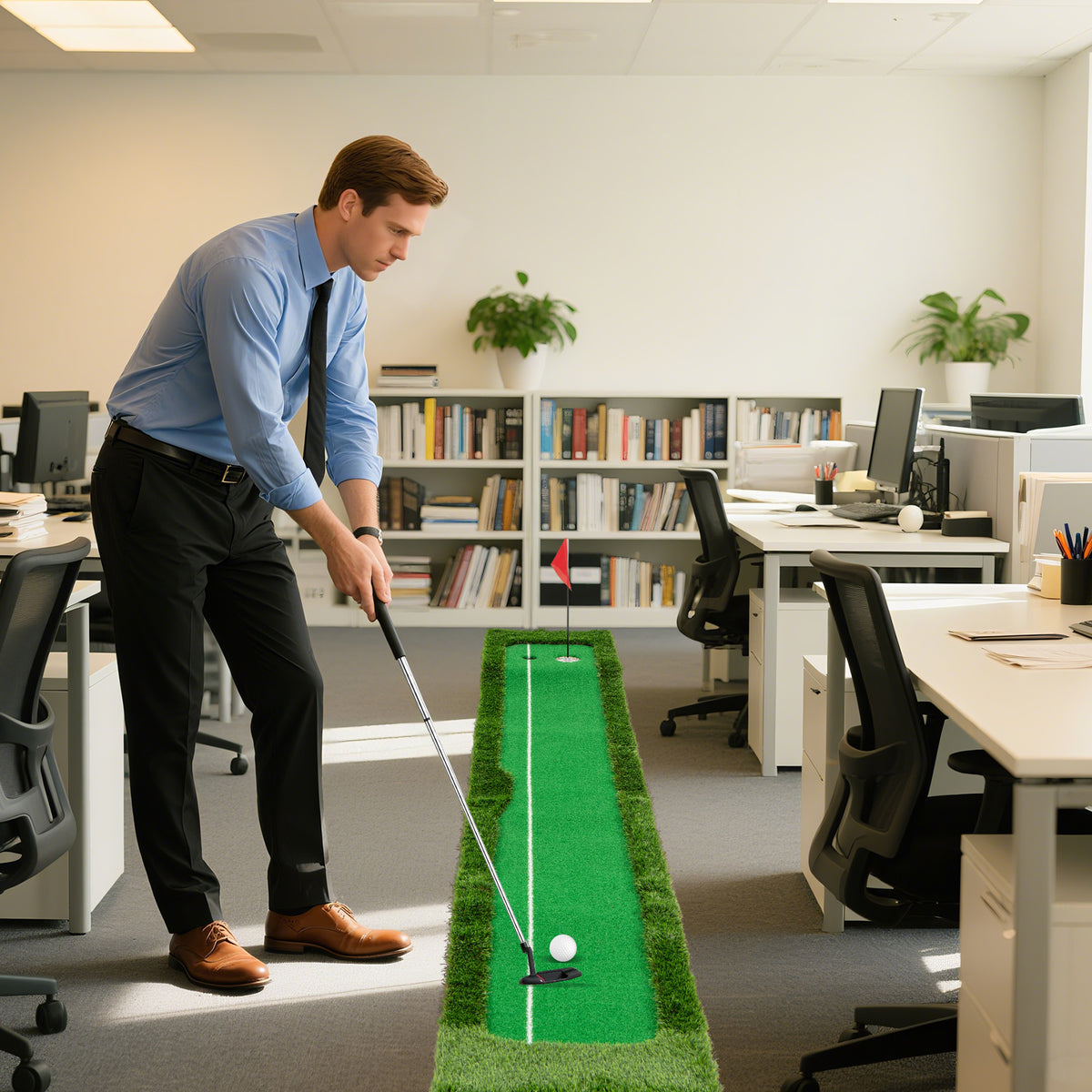 300 CM Golf Practice Mat with Artificial Grass Turf and 3 Golf Balls