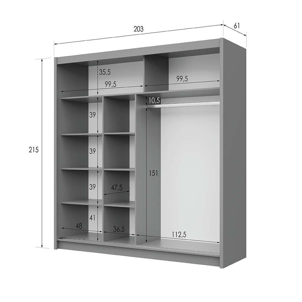 Graphite Mirrored Sliding Door Wardrobe 203cm – DERBY