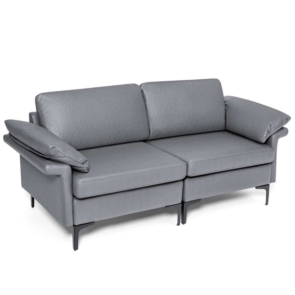 L-Shaped 2-Seater Upholstered Sectional Couch-Grey
