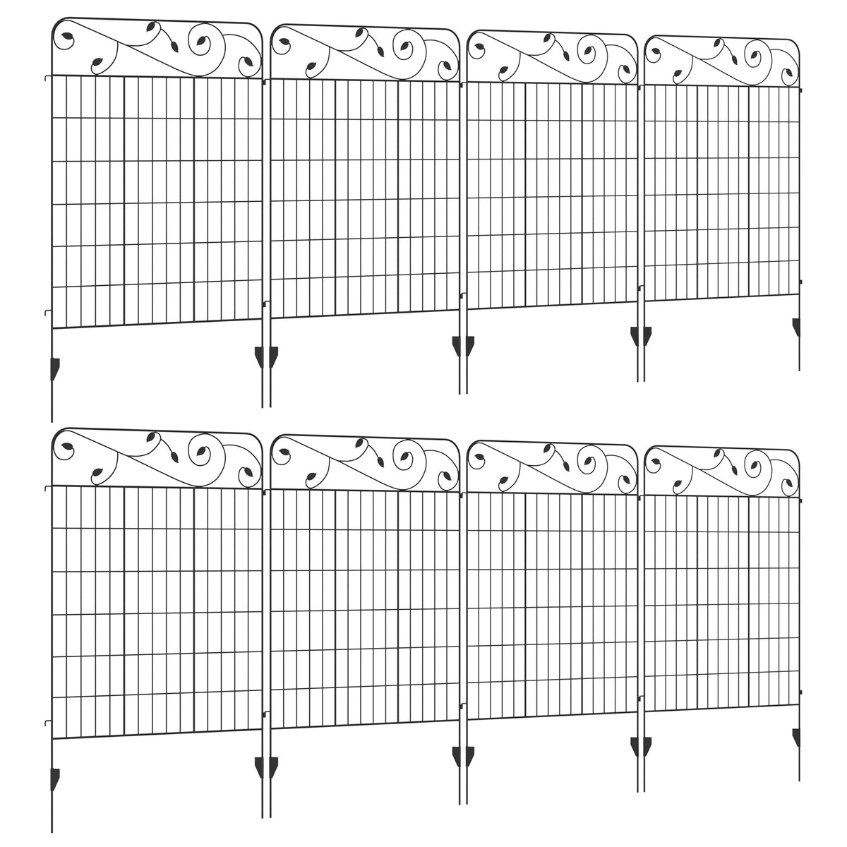 Outsunny Decorative Garden Fencing, 8PCs 43in x 23ft Outdoor Picket Fence Panels, Rustproof Metal Wire Landscape Flower Bed Border Edging Animal Barrier, Black