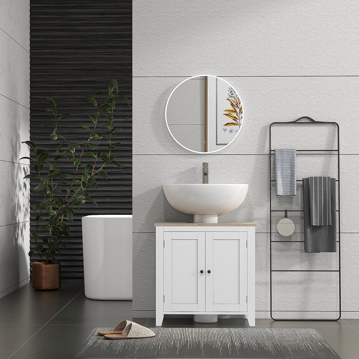 kleankin Under Sink Cabinet, Bathroom Sink Cabinet with 2 Doors, Pedestal Under Sink Design, Freestanding Bathroom Cupboard with Adjustable Shelf, White