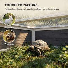PawHut Wooden Tortoise House, Tortoise Enclosure with Clear Observation Window, Top Opening, Multiple Doors, Galvanised Mesh