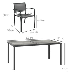 Outsunny Five-Piece Casual Outdoor Dining Set, with Wood-Effect Table - Grey