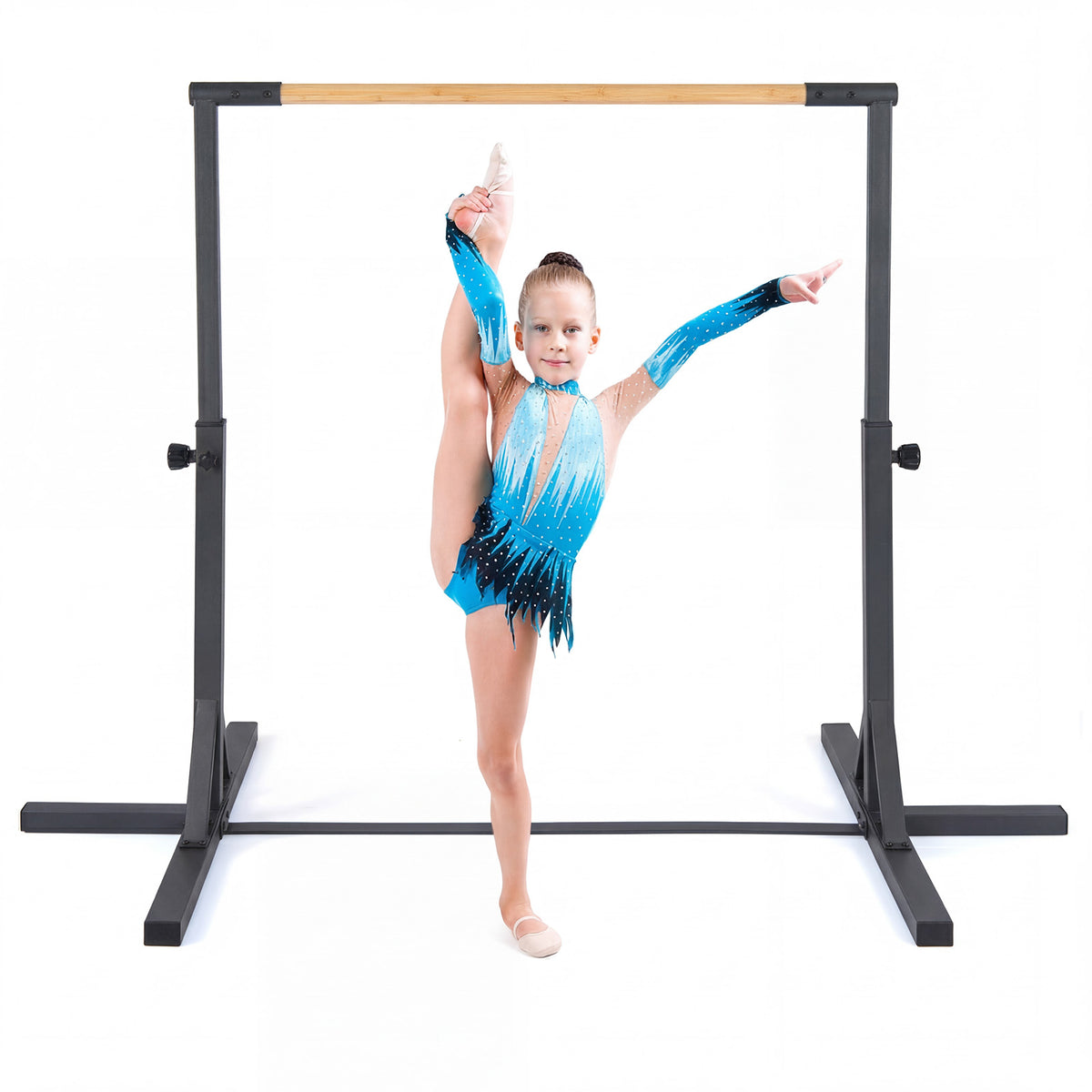 Gymnastics Bar Adjustable Horizontal Kip Bar with 85-145 CM 12-Level Height-Black