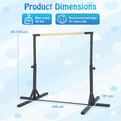 Gymnastics Bar Adjustable Horizontal Kip Bar with 85-145 CM 12-Level Height-Black