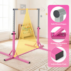 Gymnastics Bar Adjustable Horizontal Kip Bar with 85-145 CM 12-Level Height-Pink