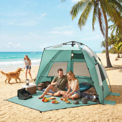 Outsunny 2-3 Person Pop Up Beach Tent, UPF15+ Sun Shelter with Extended Floor, Sandbags, Mesh Windows and Carry Bag, Green
