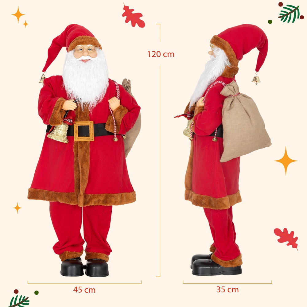 The singing santa figure shown from the front and side with height and width dimensions