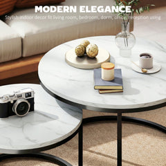 HOMCOM Set of Two Marble-Effect Stacking Tables - White