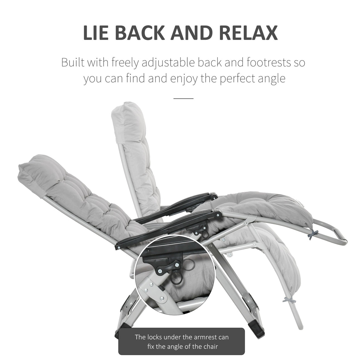 Outsunny 2pc Reclining Zero Gravity Sun Loungers ,Folding Chaise Lounge Chair with Cushions, Light Grey