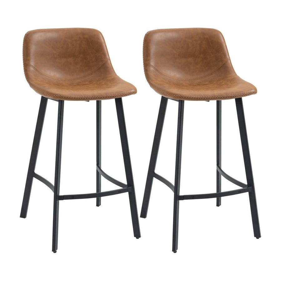 HOMCOM Bar Stools Set of 2, PU Leather Dining Stools with Backrest, Footrest, for Kitchen, Counter, Breakfast Bar, Brown