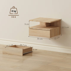 HOMCOM Set of Two Floating Bedside Tables - Oak Tone
