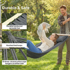 Outsunny Cotton Hammock, Soft Portable Swing Sleeping w/ Headrest & Side Pocket, Dark Grey