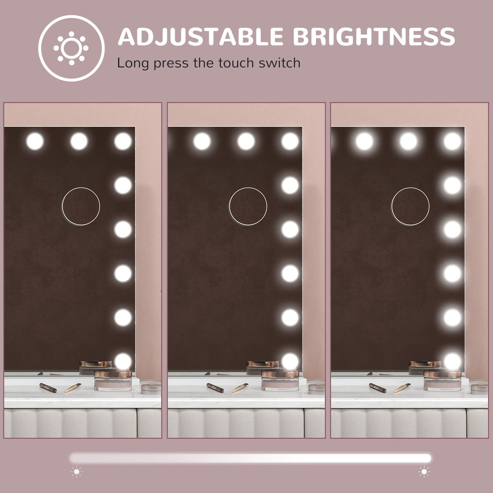 Demonstration of adjustable brightness on the lighted dressing table mirror