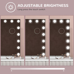 Demonstration of adjustable brightness on the lighted dressing table mirror