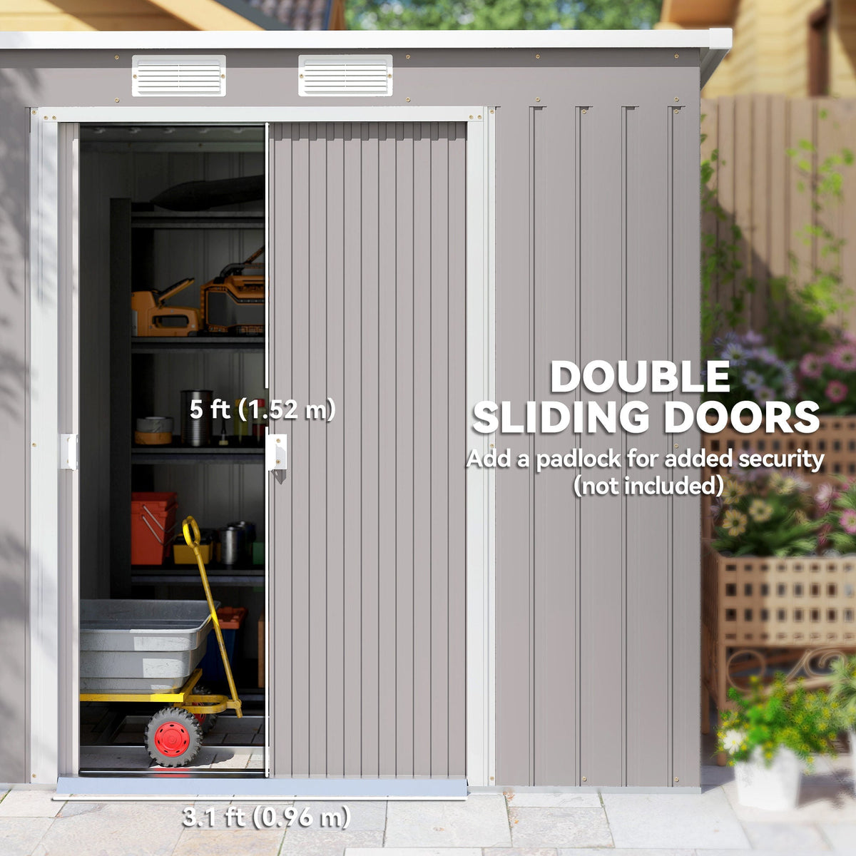 Outsunny 7 x 4 Garden Shed, Galvanised Steel, Metal Lean-to Tool Shed with Foundation Kit, Grey