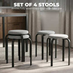 HOMCOM Stackable Stools Modern Cushioned Round Backless Stools Set of 4 Kitchen Dining Room Grey