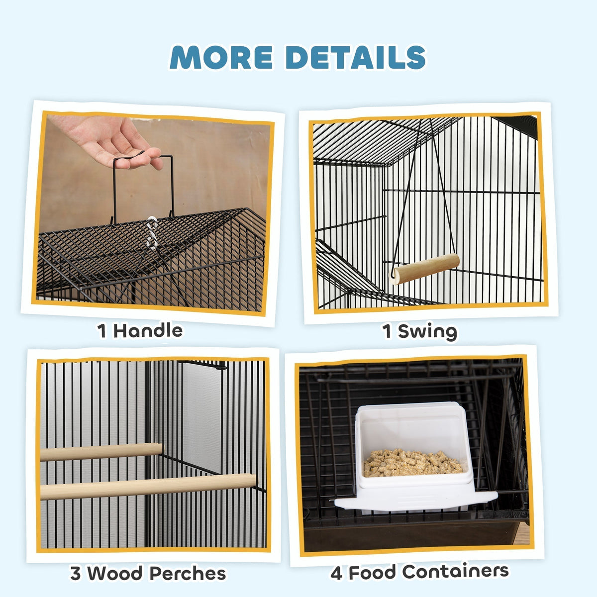 PawHut Metal Bird Cage with Plastic Swing, Perch, Food Container, Tray, Handle, for Finches, Canaries, Budgies, 43 x 32.5 x 163