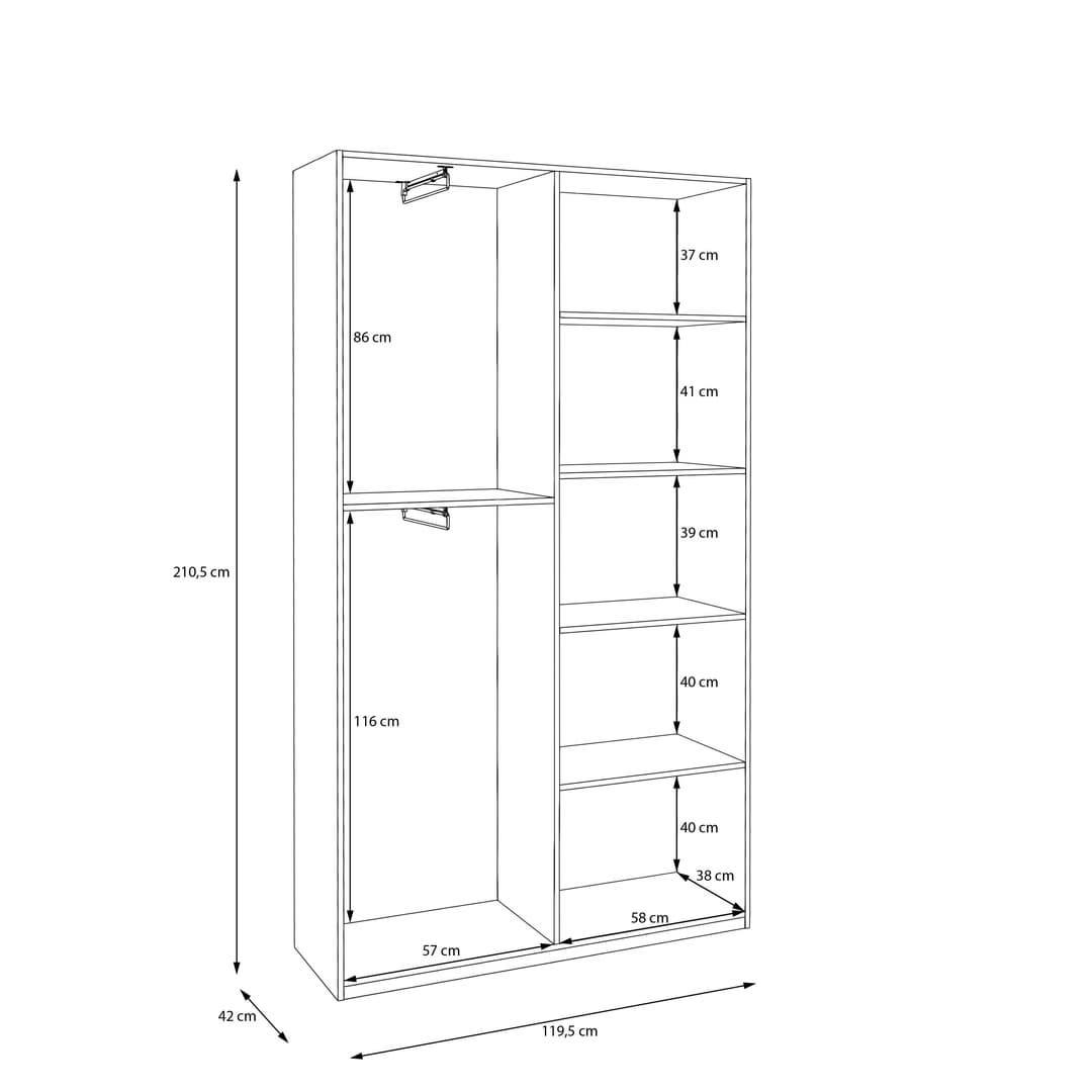 Hofsa Hinged Door Wardrobe 120cm in White, image 10