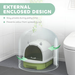 PawHut Enclosed Cat Litter Box w/ Pull-Out Drawer, Scoop, Deodorising Bags for Odour Control, Privacy, Portable, Easy to Clean