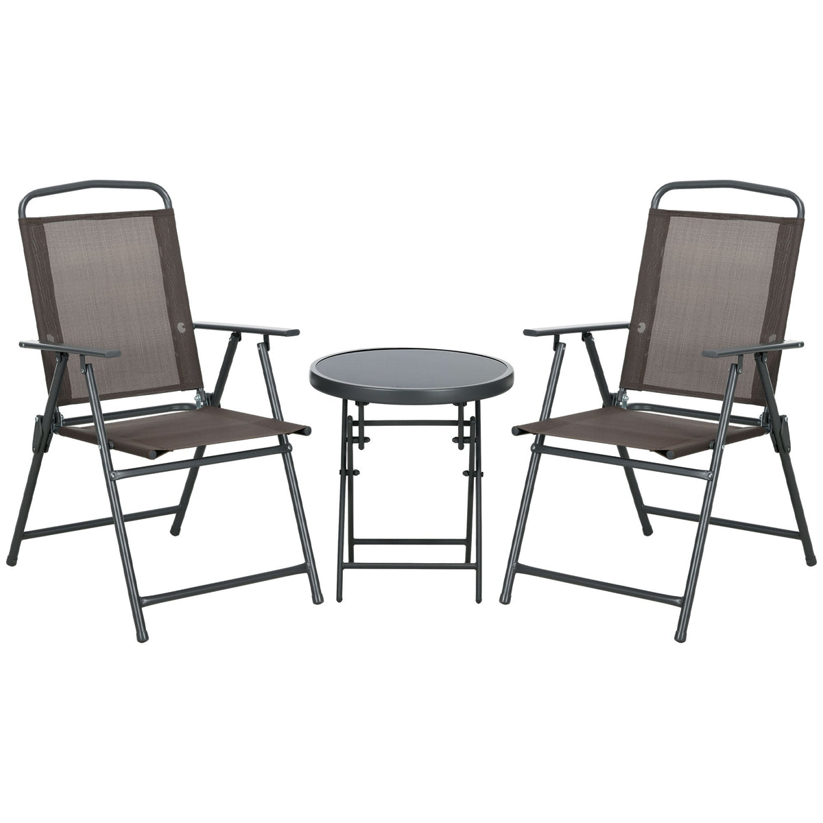 Outsunny Three-Piece Garden Seat Set, with Glass-Top Table - Brown